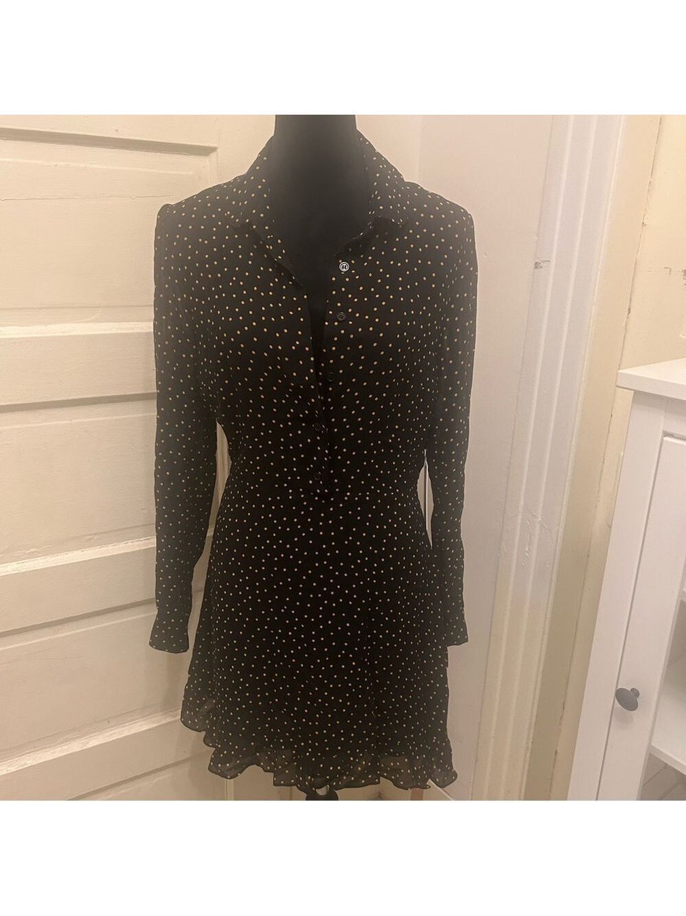 New Reformation Black Polka Dot Midi Dress Sz 8 Coquette Summer Schoolgirl